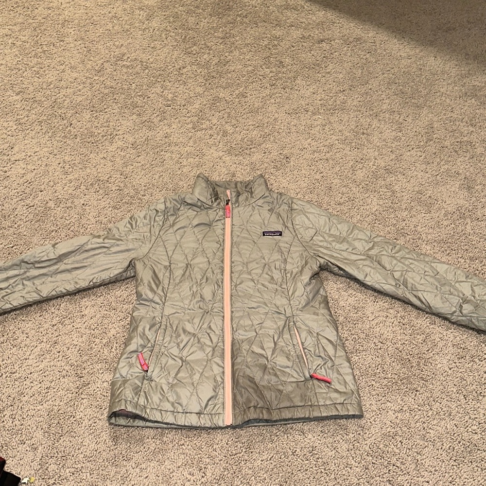 Patagonia Kids Quilted Jacket - Gray with Pink Accents